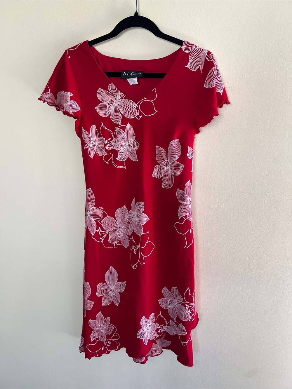S.L. Fashions Red Dress with White Floral Print